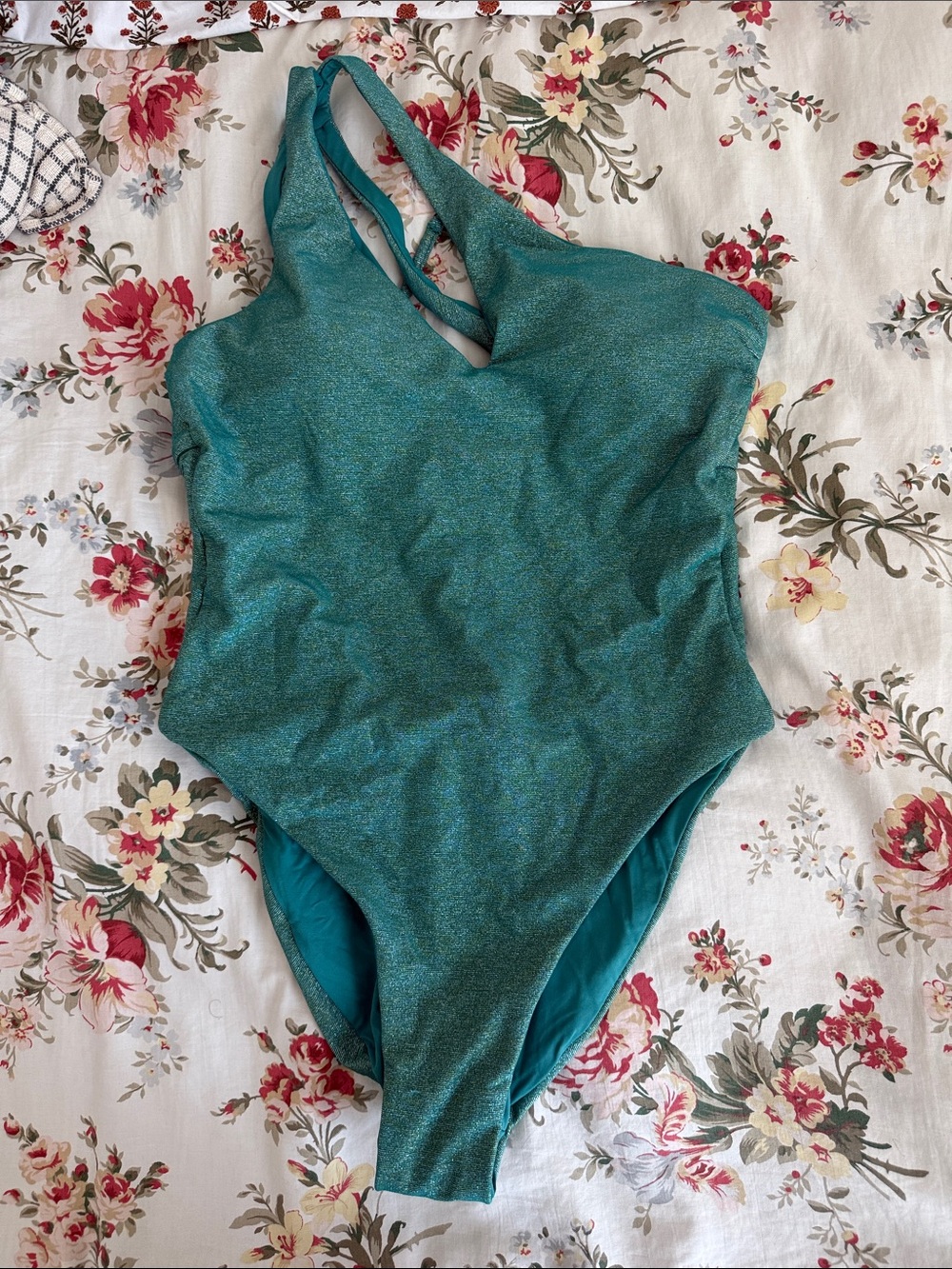 Isabella Rose NWT Shimmer Turquoise Green Teal One-Piece Shoulder Swimsuit L